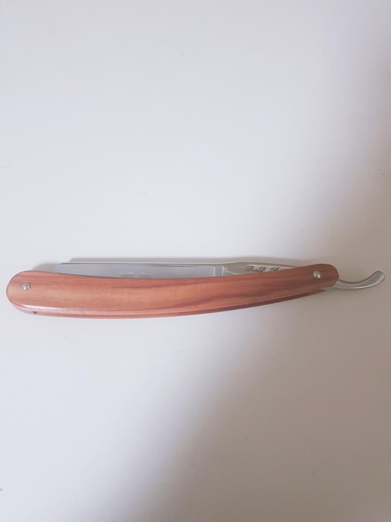 Ralf Aust Carbon Steel 6.8 in Spanish Point Straight Razor with Rosewood Scales, Jimps, and Engraved Spine #3